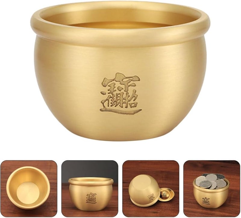 وعاء قرن الوفرة النحاسي، منفضة سجائر، زخرفة ذهبية التشطيب، حاوية تخزين لغرفة المعيشة المنزلية - Image 5